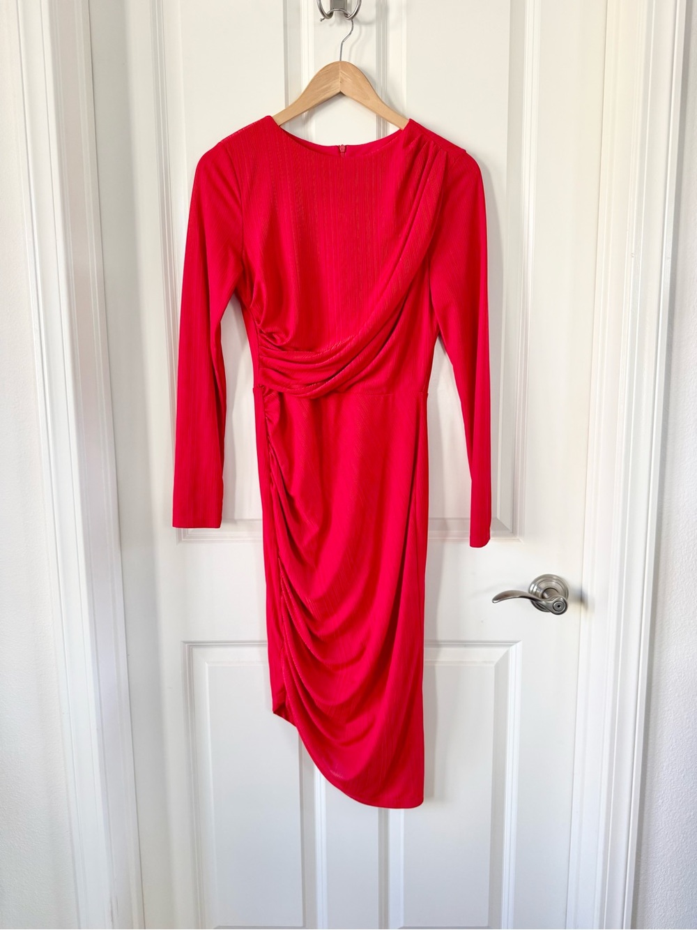 Vince Camuto Red Draped Long-Sleeve Midi Dress